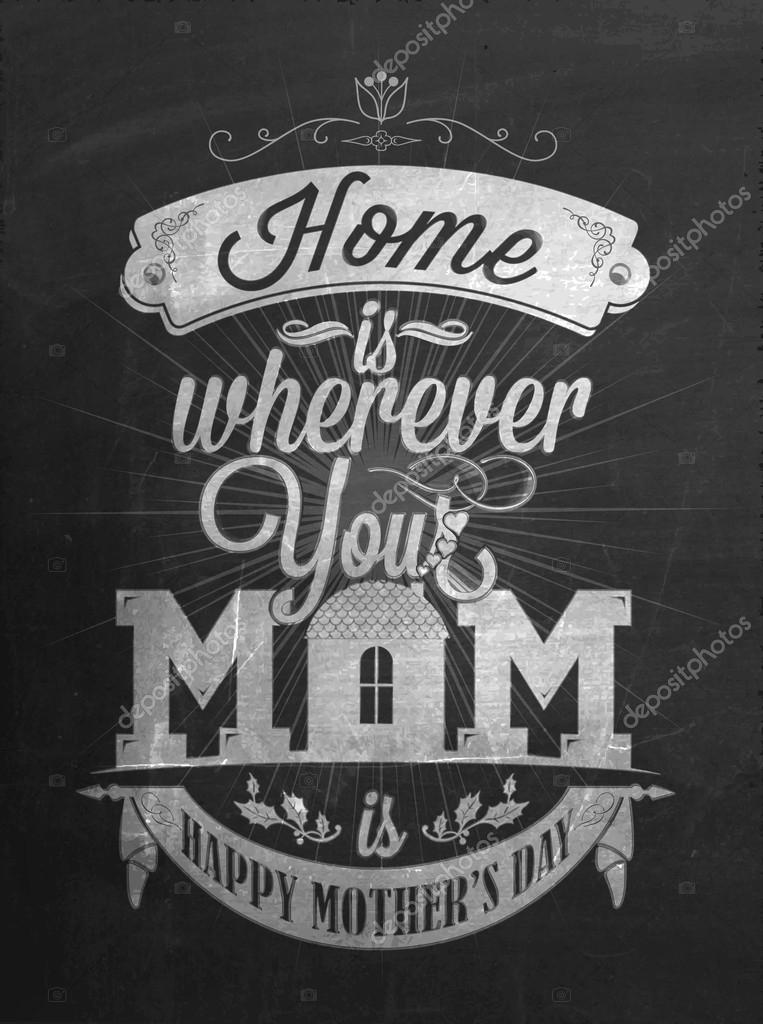 Vintage Happy Mother's Day Typographical Background With Chalk On Blackboard