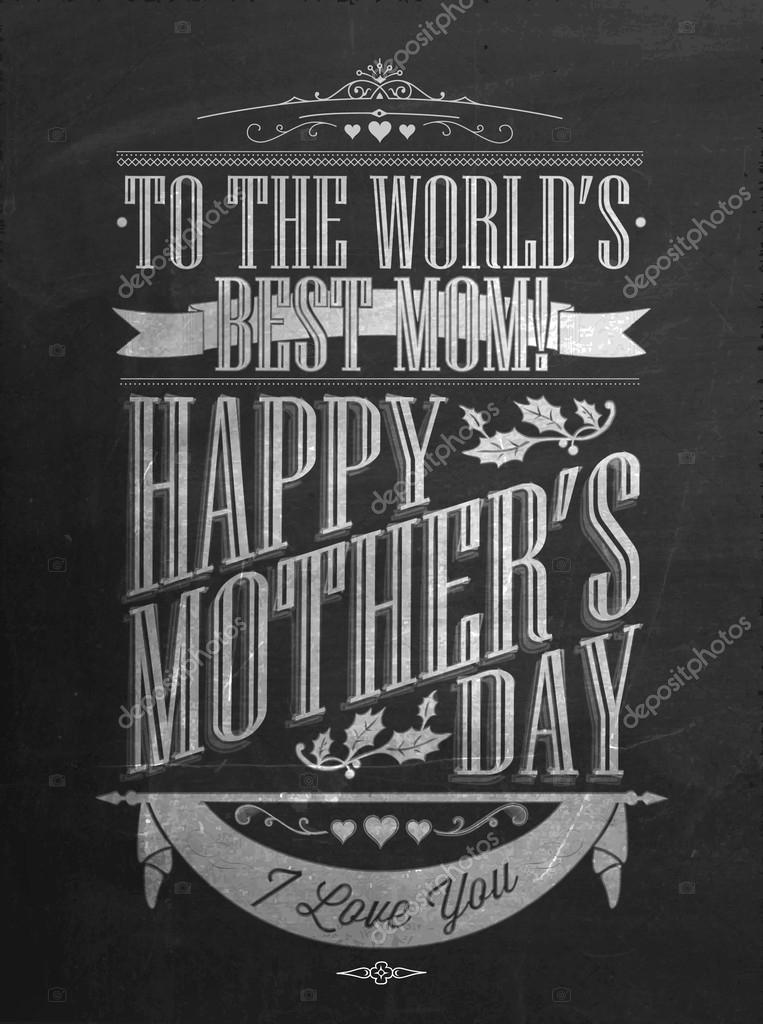 Vintage Happy Mother's Day Typographical Background With Chalk On Blackboard