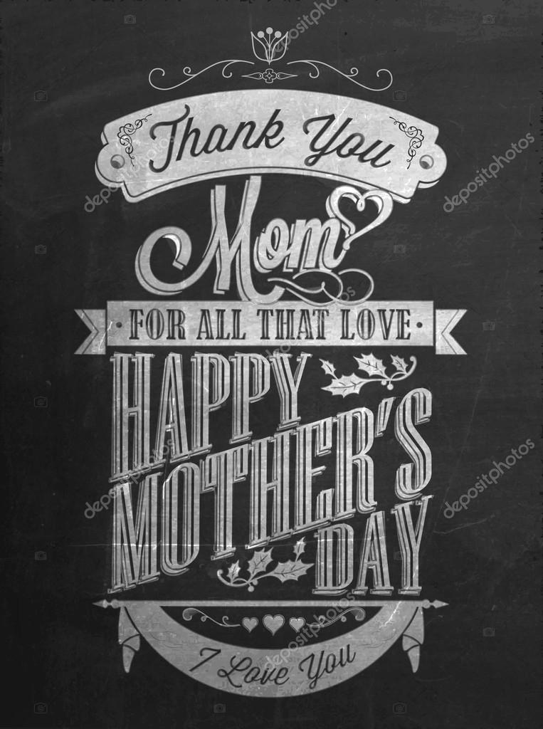Vintage Happy Mother's Day Typographical Background With Chalk On Blackboard