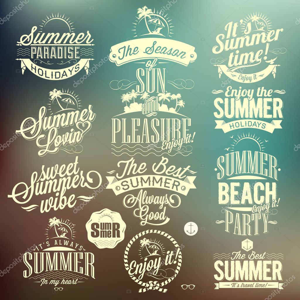Retro Elements For Summer Calligraphic Designs