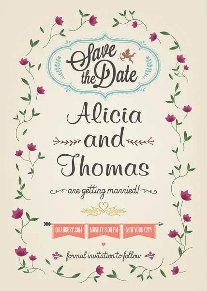 Guardar la fecha, Tarjeta de invitación de boda — Vector de stock