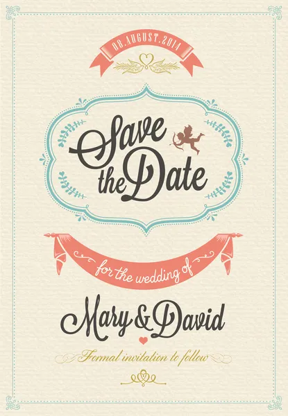 Opslaan van de datum, de bruiloft uitnodigingskaart — Stockvector