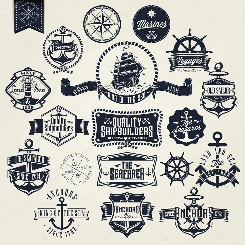 Set Of Vintage Retro Nautical Badger And Labels