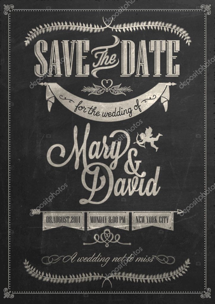 Save The Date Wedding invitation Card On Blackboard With Chalk
