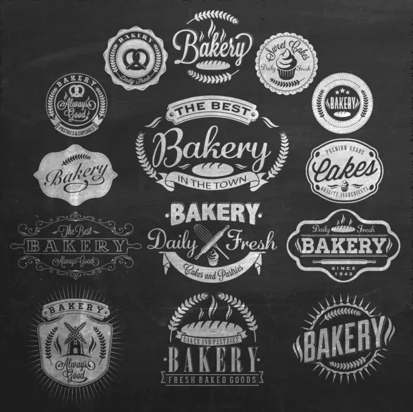 Vintage Retro Bakery Badges And Labels On Chalkboard — Stock Photo, Image