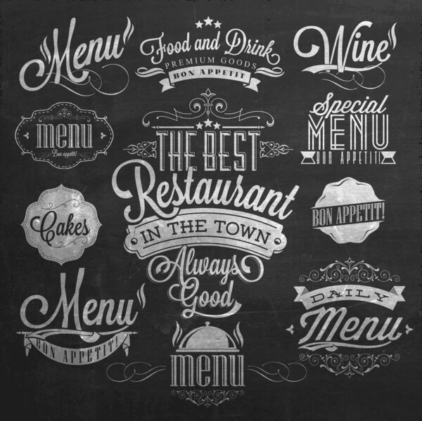 Illustration of Vintage Typographical Element for Menu On Chalkboard