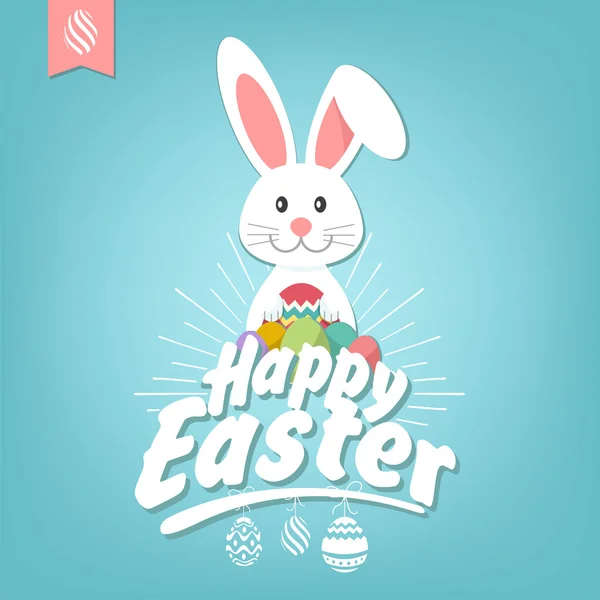 Frohe Ostern typografischer Hintergrund mit Hase — Stockfoto