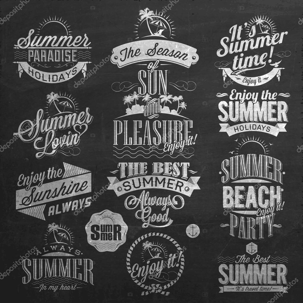 Retro Elements for Summer Calligraphic Designs On Chalkboard