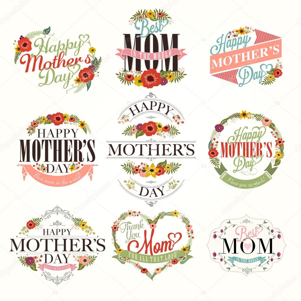 Vintage Happy Mothers Day Typographical Labels Set
