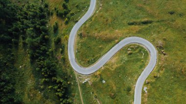 Yeşil tarlaların ve kozalaklı ormanların havadan görünüşü.