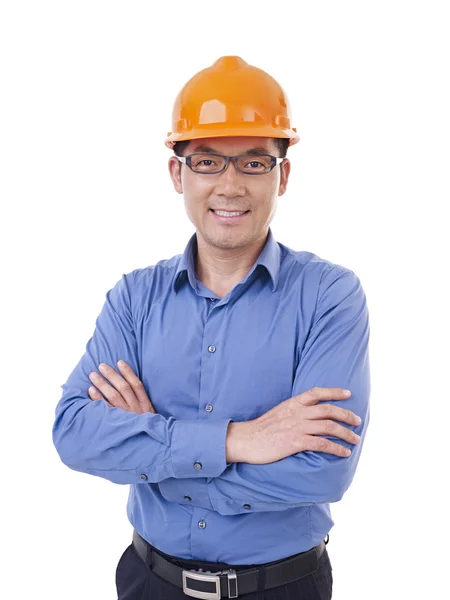 Asian man with orange safety hat — Stock Photo, Image