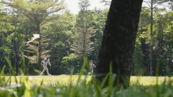 Deux Enfants Asiatiques Jouer Avec Enfant Plein Air Dans Parc — Video