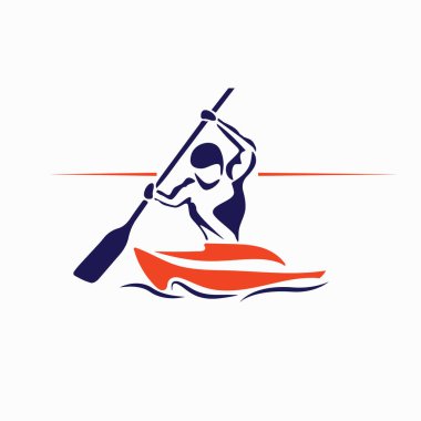 a man with a paddle on a kayak clipart