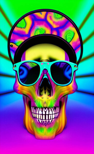 Череп в очках в ярких цветах