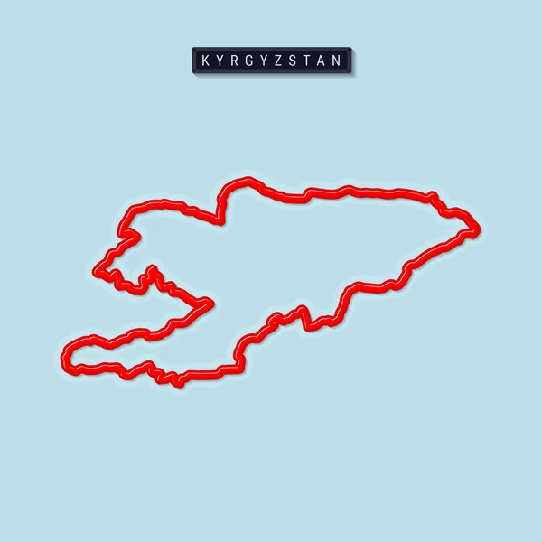 キルギス太字アウトラインマップ 柔らかい影と光沢のある赤い境界線 国名プレート ベクターイラスト — ストックベクタ