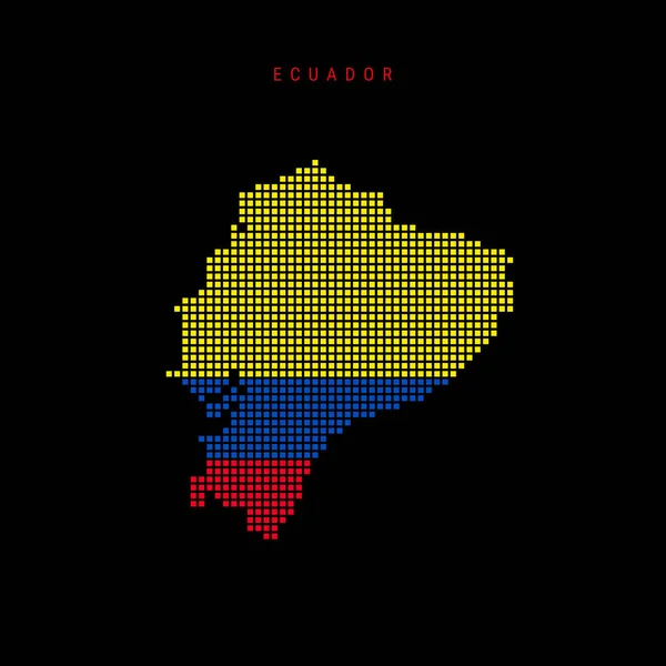 Quadratische Punktmusterkarte Von Ecuador Gepunktete Pixelkarte Mit Nationalflaggenfarben Isoliert Auf — Stockvektor