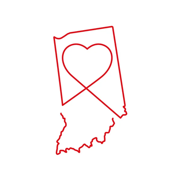 Indiana US state red outline map with the handwritten heart shape. Vector illustration — Stock Vector
