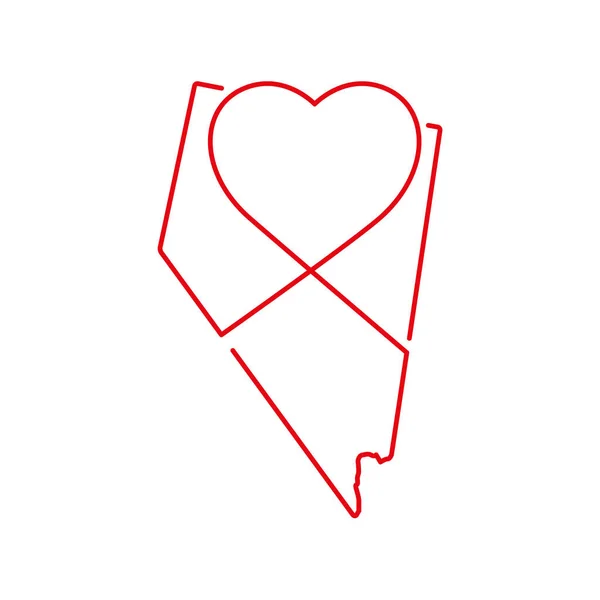Nevada Stati Uniti mappa contorno rosso con la forma del cuore scritto a mano. Illustrazione vettoriale — Vettoriale Stock