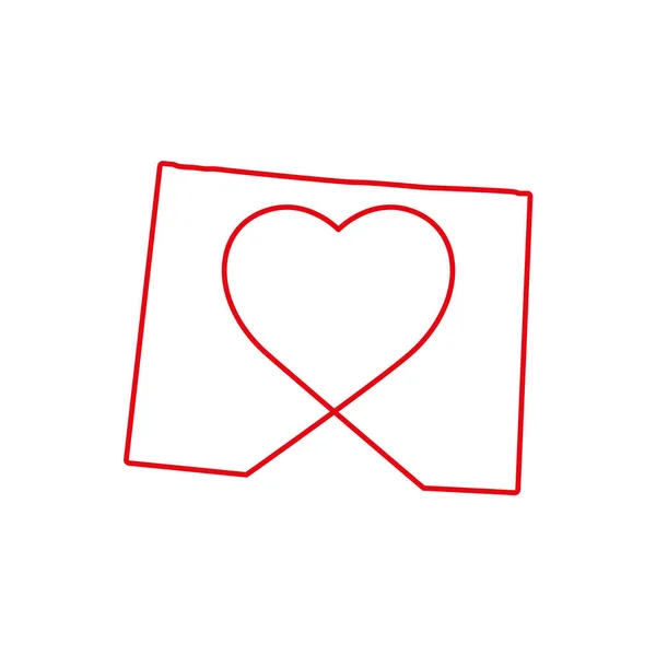 Wyoming US State červená obrysová mapa s ručně psaným tvaru srdce. Vektorová ilustrace — Stockový vektor