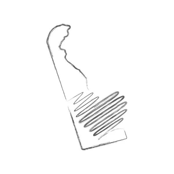 미국의 주 정부가 손으로 그린 연필 스케치 윤곽 지도와 손으로 쓴 심장 모양. 벡터 일러스트 — 스톡 벡터