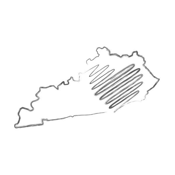 Kentucky USA állam kézzel rajzolt ceruza vázlatos térkép a kézzel írt szív alakú. Vektorillusztráció — Stock Vector