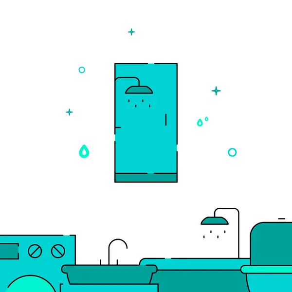 Cabina de ducha llena icono de línea, ilustración de vector simple — Vector de stock