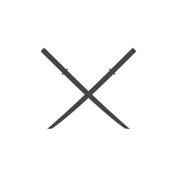Dos samuráis cruzaron espadas aisladas emblema vectorial. Ilustración en blanco y negro — Vector de stock
