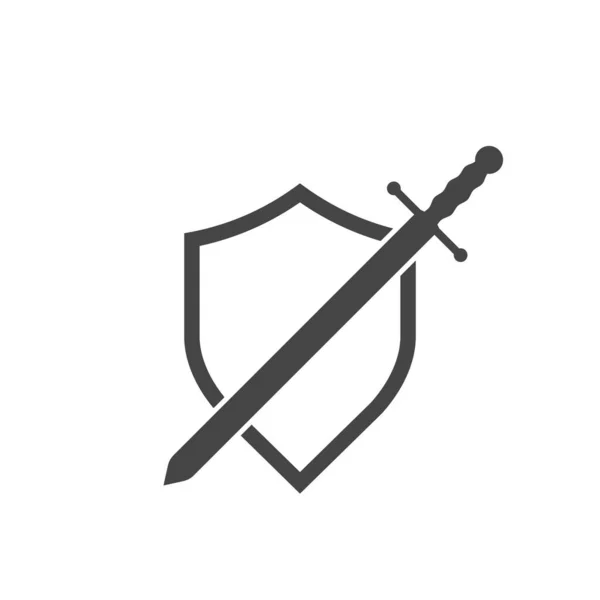 Shield and sword isolated vector emblem. Black and white illustration — Stock vektor