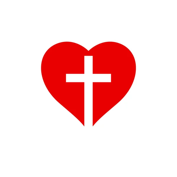 Kalbin içinde haç çıkar. İsa kalp konseptinde. Düz izole Hıristiyan illüstrasyonu — Stok Vektör