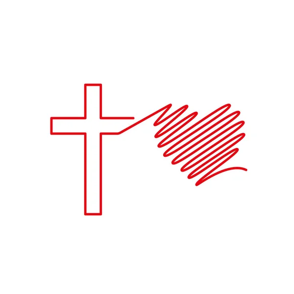主的十字架流进了心。平面孤立的基督教插图 — 图库矢量图片