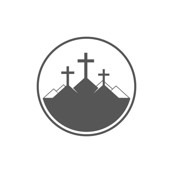 Три креста на Голгофе. Шаблон христианской эмблемы. Плоская изолированная христианская иллюстрация — стоковый вектор