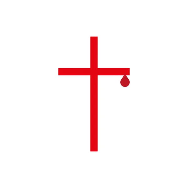 Cruz Roja con una gota de sangre. Donación de sangre cristiana. Ilustración cristiana plana aislada — Vector de stock