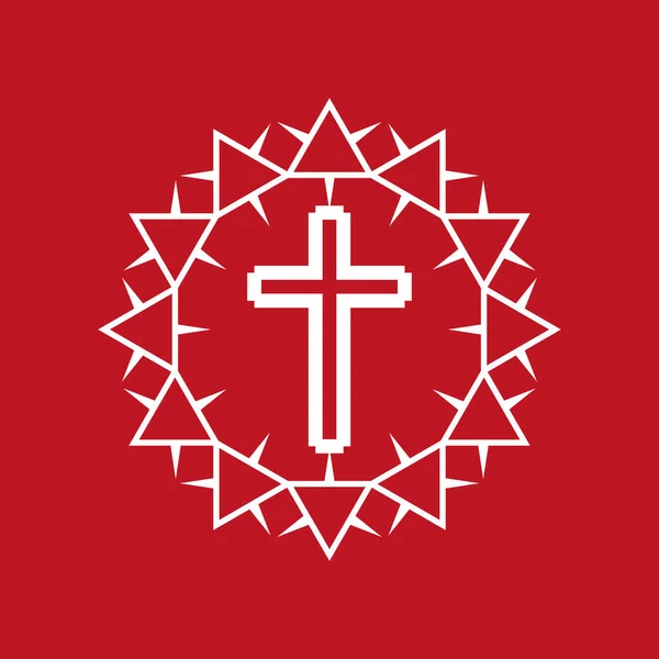 Stiliserad krona av törnen med kors emblem. Platt isolerad kristen illustration — Stock vektor