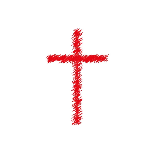 Cruz garabateada roja. Ilustración cristiana plana aislada — Vector de stock