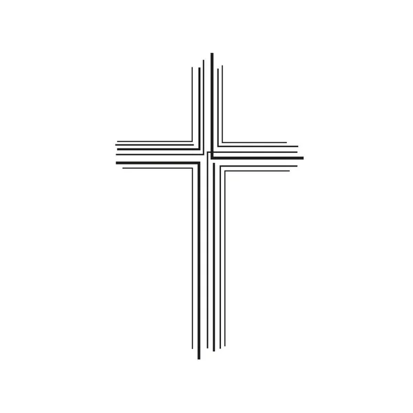 Line art Christian cross icon. Flat isolated Christian illustration — Vettoriale Stock