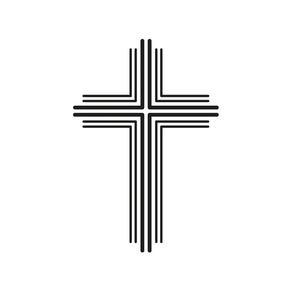 Art linéaire Croix chrétienne icône. Illustration chrétienne isolée plate — Image vectorielle