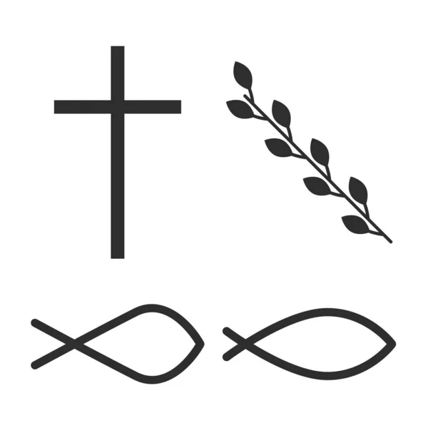 Cross, vine and fish. Flat isolated Christian illustration — стоковий вектор