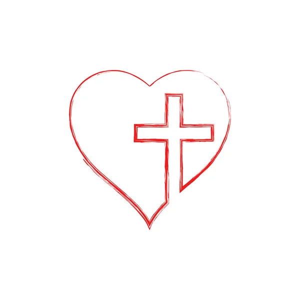 Christian cross in the heart inside. Flat isolated Christian illustration — Vettoriale Stock