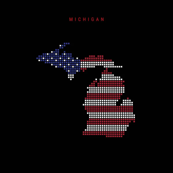 Mapa patrón de puntos cuadrados de Michigan. Mapa de píxeles punteados con colores de bandera estadounidense. Ilustración vectorial — Vector de stock