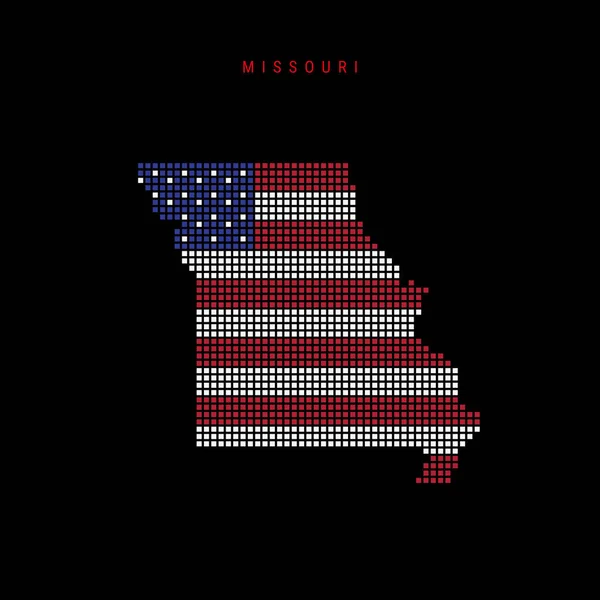 Mapa patrón de puntos cuadrados de Missouri. Mapa de píxeles punteados con colores de bandera estadounidense. Ilustración vectorial — Archivo Imágenes Vectoriales