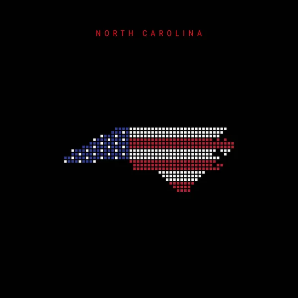 Mapa cuadrangular de Carolina del Norte. Mapa de píxeles punteados con colores de bandera estadounidense. Ilustración vectorial — Vector de stock