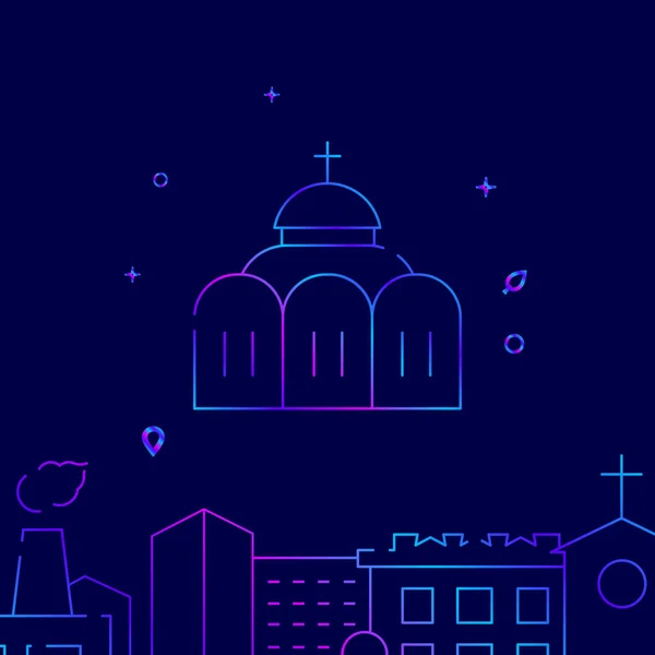 Православная христианская церковь с иконой купольной градиентной линии, векторная иллюстрация зданий — стоковый вектор