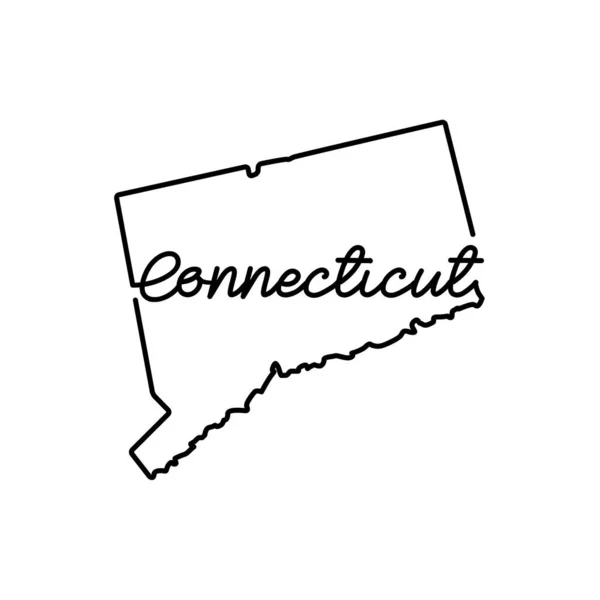 Connecticut EUA estado esboço mapa com o nome do estado manuscrito. Desenho de linha contínua de sinal de casa patriótico — Vetor de Stock