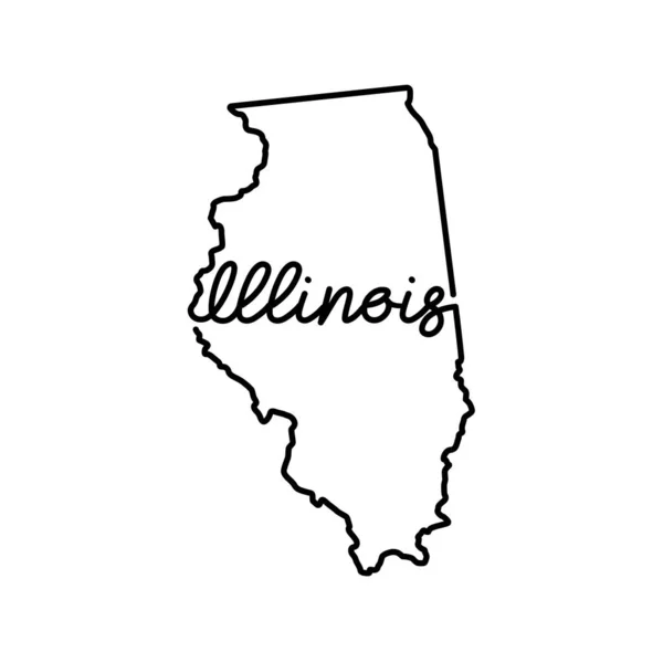 Illinois Amerikaanse staatskaart met de handgeschreven staatsnaam. Continu tekenen van vaderlandslievend huisteken — Stockvector