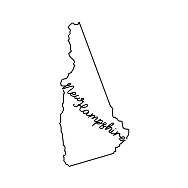 Mapa státu New Hampshire s ručně psaným státním jménem. Nepřetržitý výkres vlastenecké značky domů — Stockový vektor