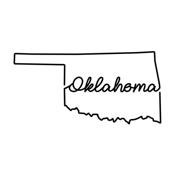 Oklahoma Amerikaanse staat schema kaart met de handgeschreven staat naam. Continu tekenen van vaderlandslievend huisteken — Stockvector