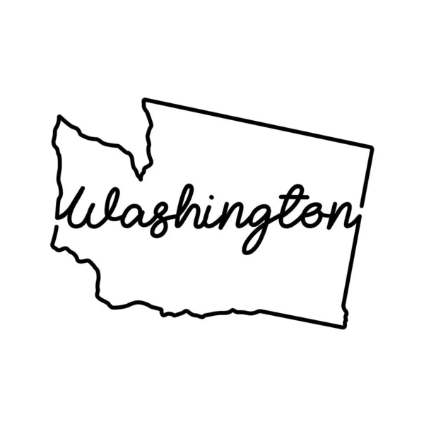 Washington US mapa de contorno del estado con el nombre de estado escrito a mano. Dibujo continuo del signo patriótico de la casa Ilustración De Stock