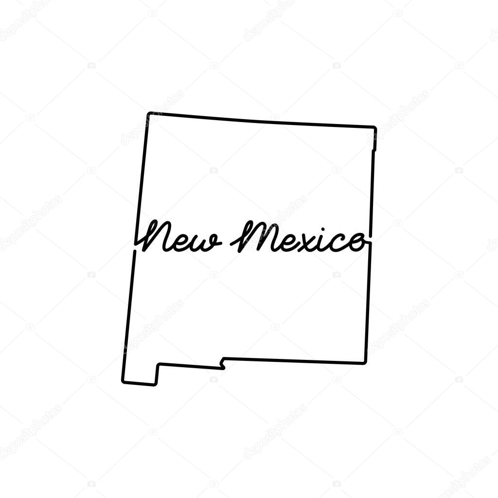 New Mexico US state outline map with the handwritten state name. Continuous line drawing of patriotic home sign