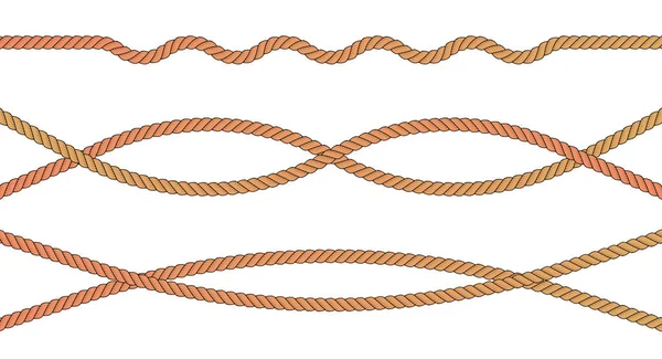 Set di corde intrecciate e curve marrone. Illustrazione vettoriale piatta isolata su bianco — Vettoriale Stock