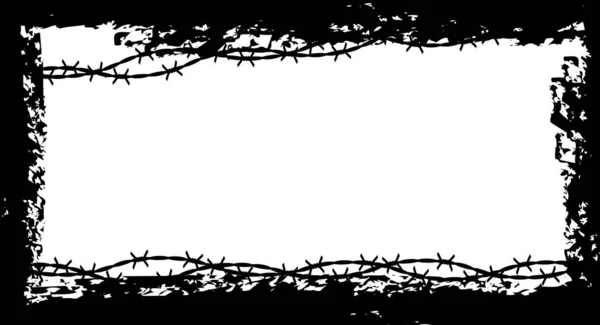 Grunge black frame. Ohraničení ostnatého drátu. Plochá vektorová ilustrace izolovaná na bílé — Stockový vektor